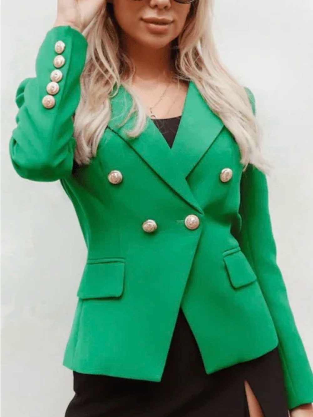 Walter Baker Green Double-Breasted Blazer with Gold Buttons